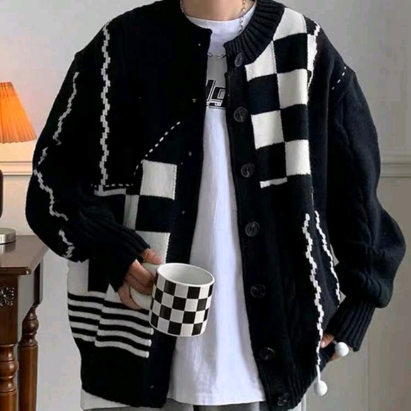 Other - Men's Loose Fit Plaid Pattern Cardigan Sweater